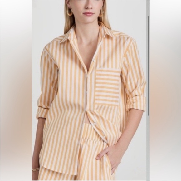 AYR Yellow White The Deep End Oversized Cotton Striped Button Down Shirt Size XS - Picture 4 of 13
